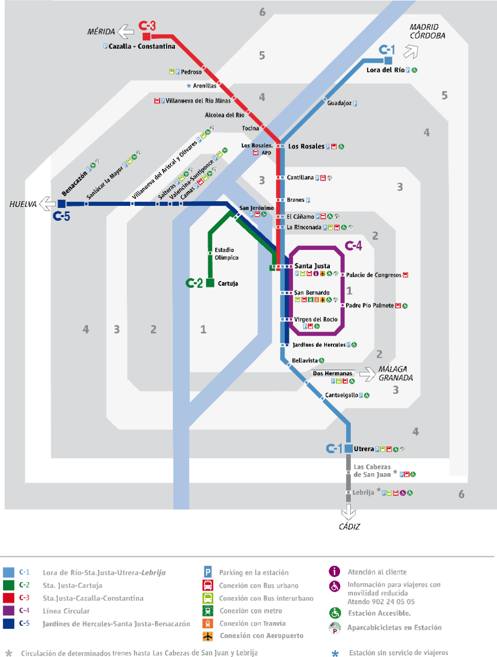 mapa de líneas de cercanias sevilla