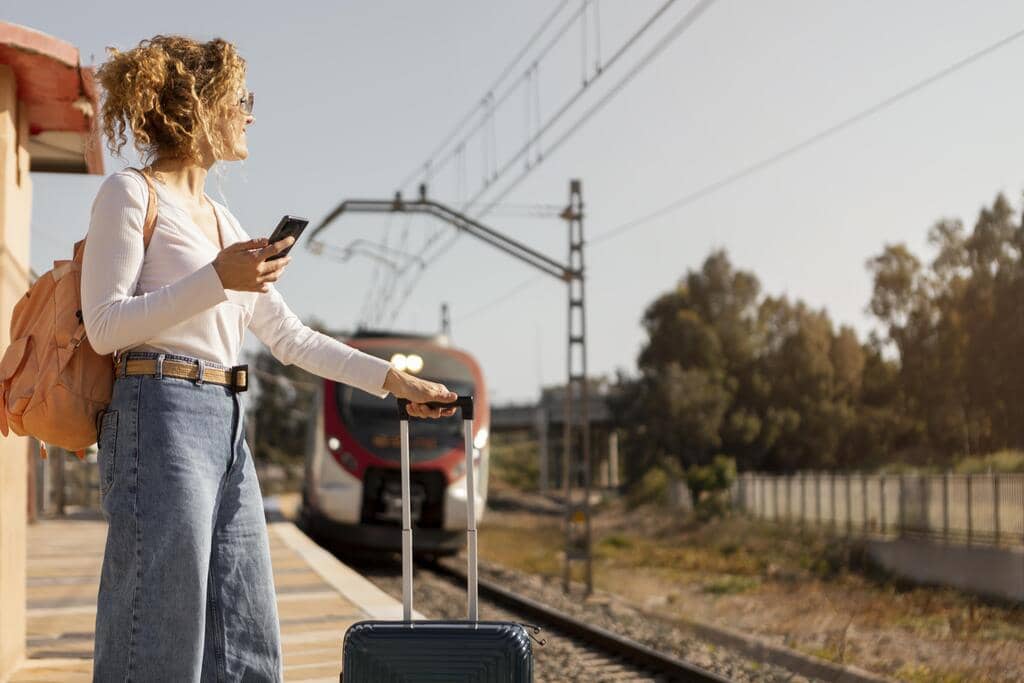 mujer esperando tren linea Sevilla-La rinconada